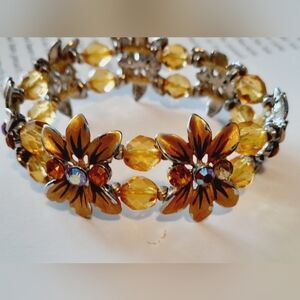 Stretchy Gold Amber Tones Metal And Chrystal